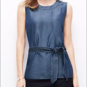 Ann Taylor Belted Chambray Blue Shell Top - Small